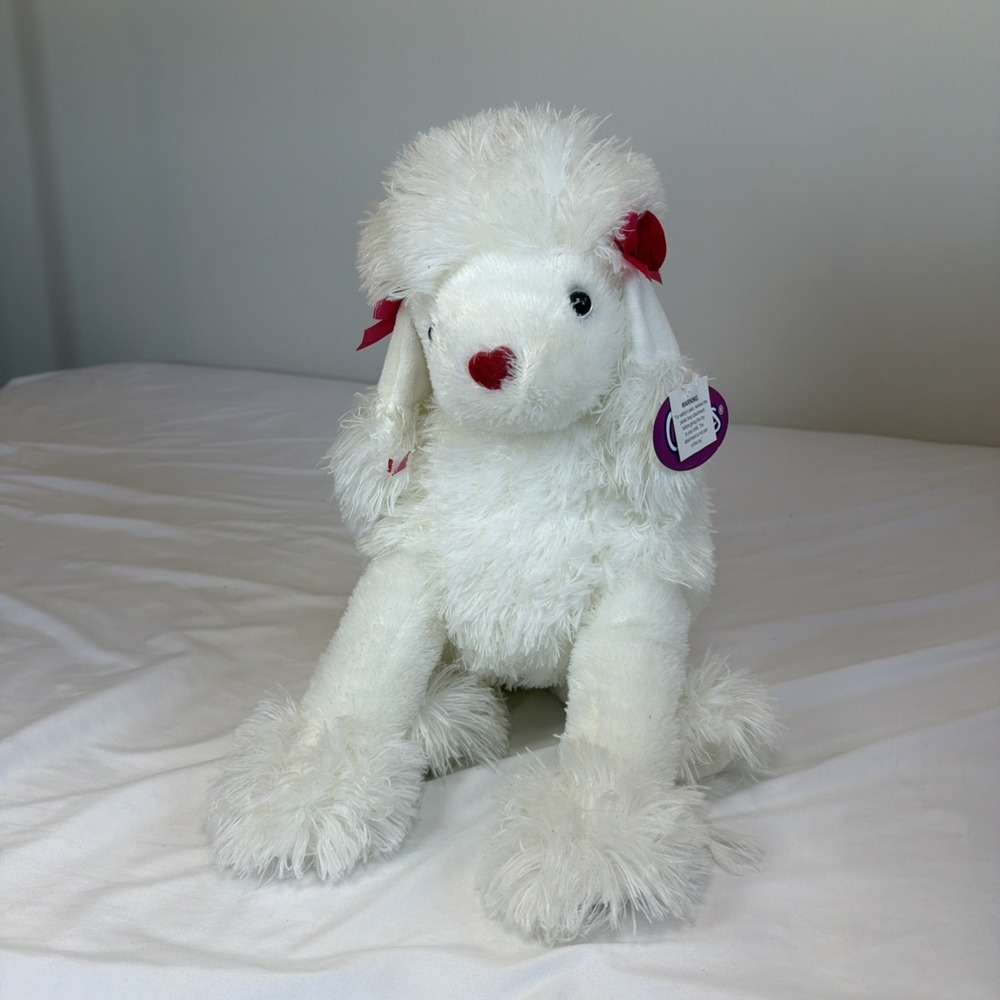 Aldi Cozums Poodle Dog Valentine's Day Bow 16" Floppy Plush NWT‎